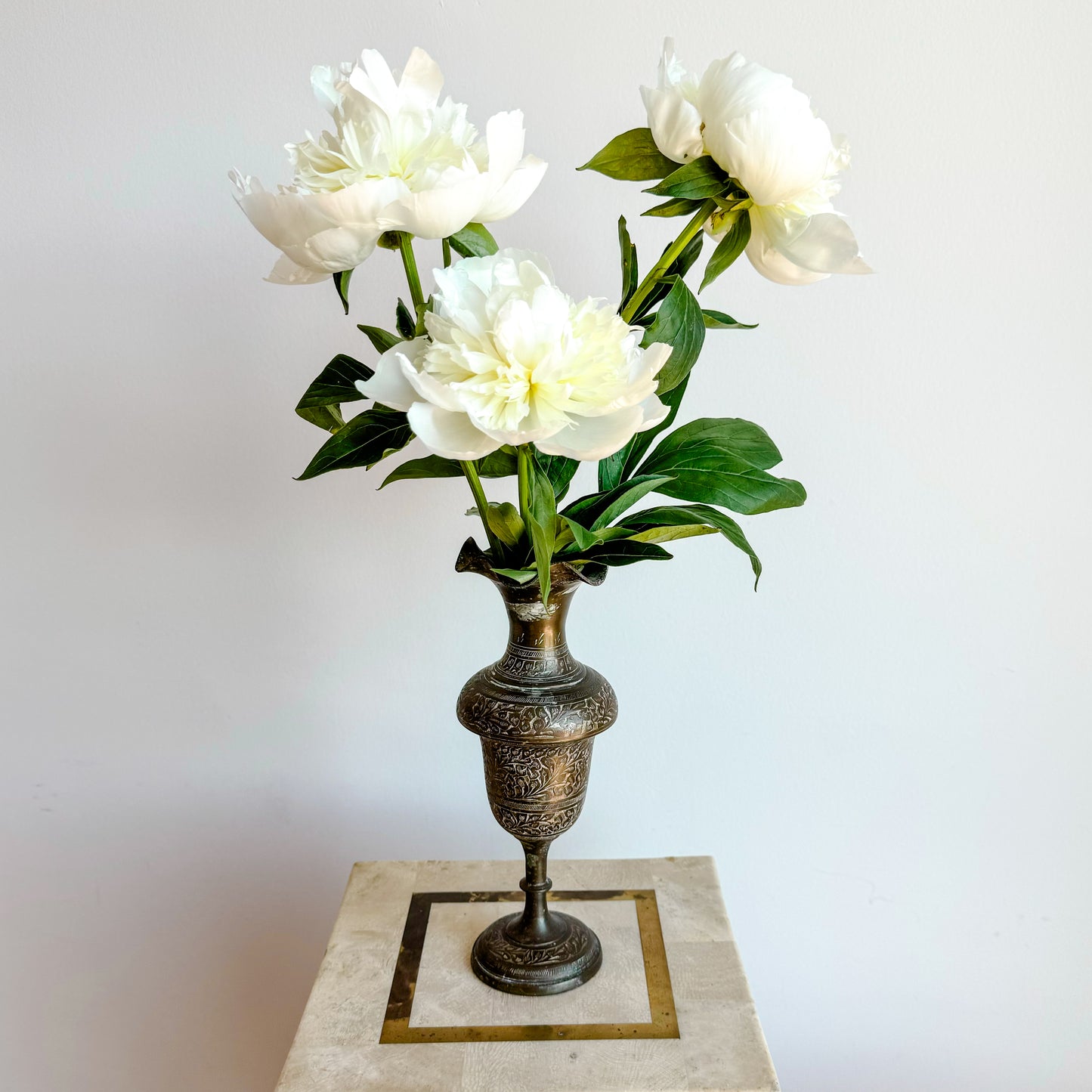 Ruffle Engraved Brass Vase