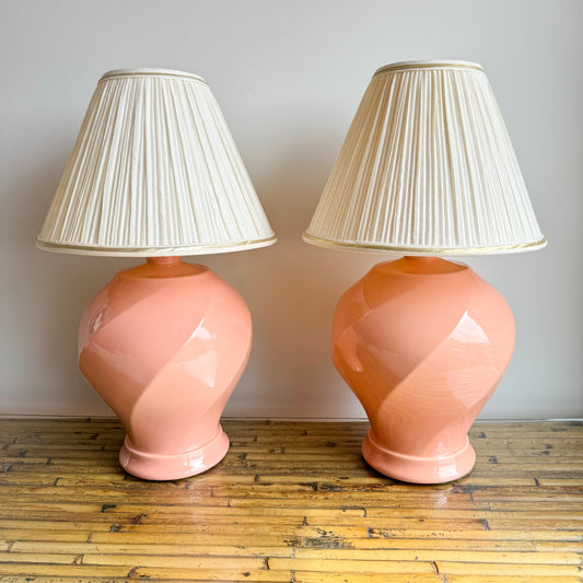 Pair of Peach Ceramic Lamps