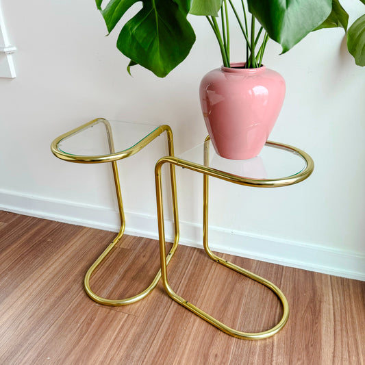 Pair of Brass Cantilever Side Tables