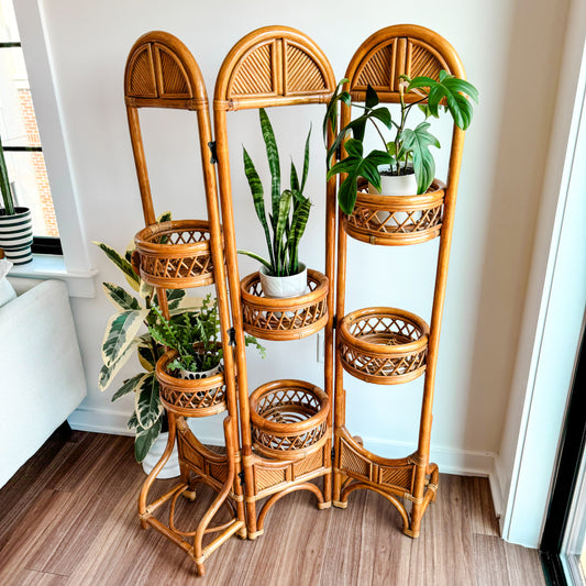 Tiered Rattan Plant Stand
